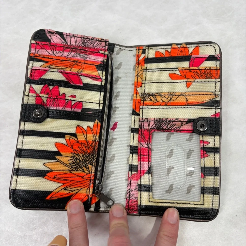 Sakroots Striped Floral Wallet‎ - Black, Cream, Pink & Orange